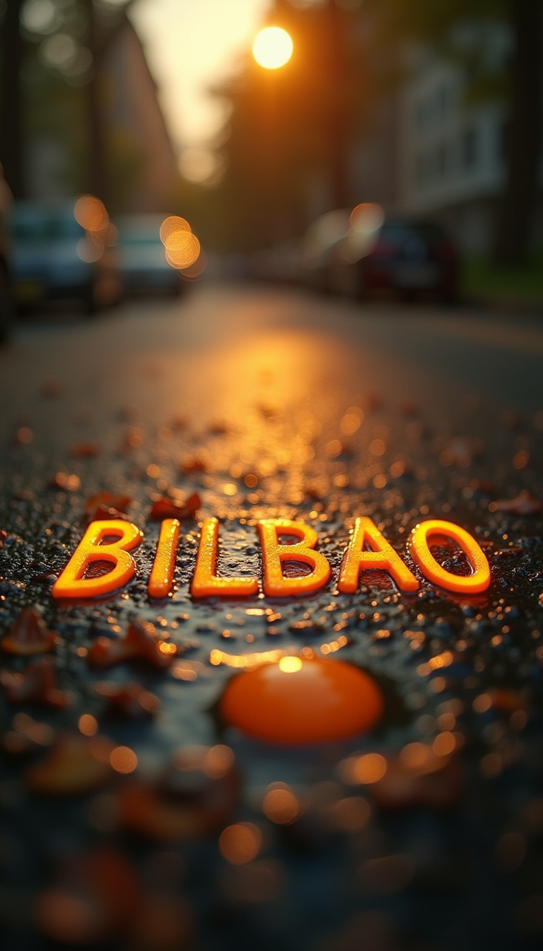 FLUX prompt: The text "BILBAO" made of fried eggs frying on the...