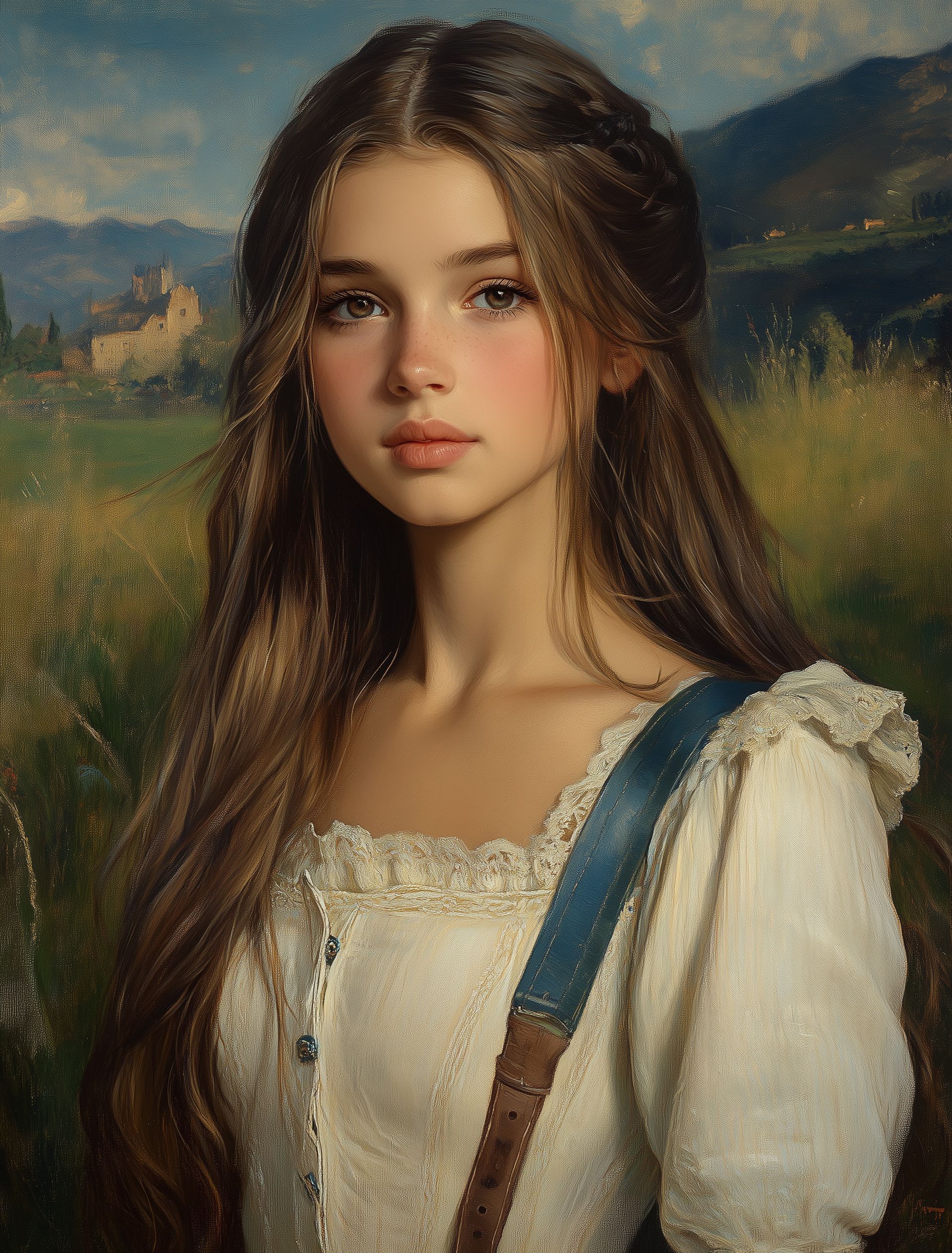 Midjourney prompt: Oil painting portrait of Queen Aprilia, full-body ...