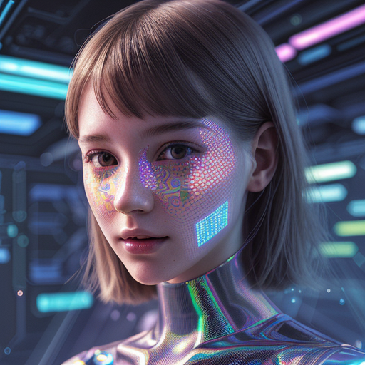 epiCRealism prompt: Close up face digital girl, surrounded by holograp...