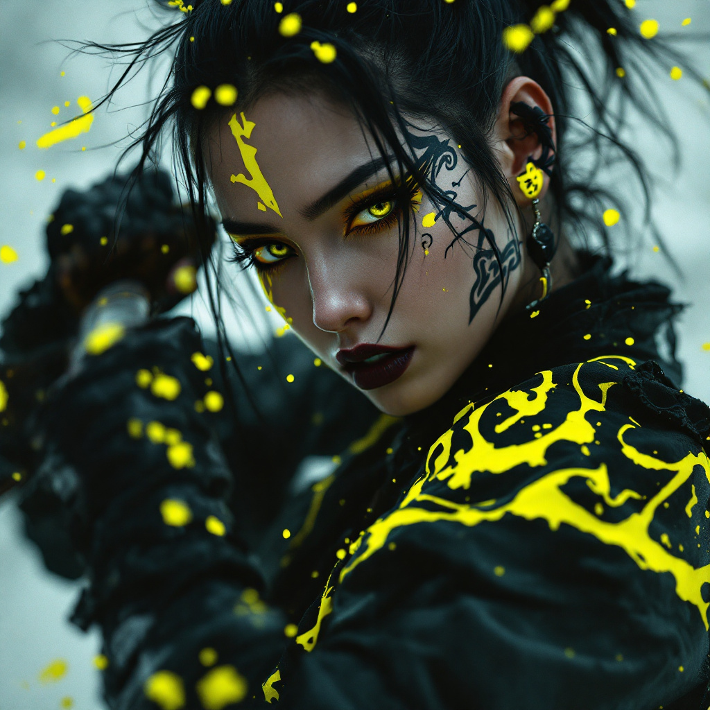 FLUX prompt: Editorial Vivienne Tam photography of a gothic pun...