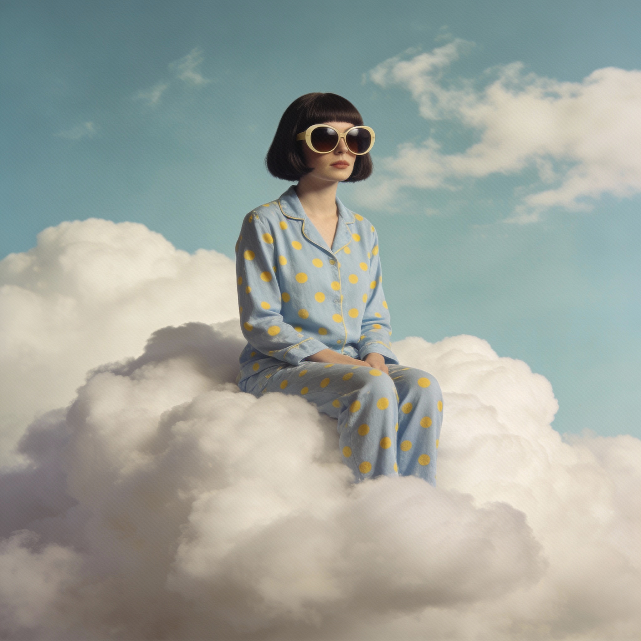 Seedream 4 prompt: A photo of an eccentric woman sitting on top of wh...