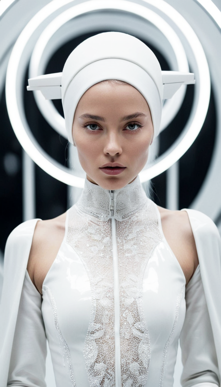 Stable Diffusion prompt: A close up mystical woman in a white lace and leat...