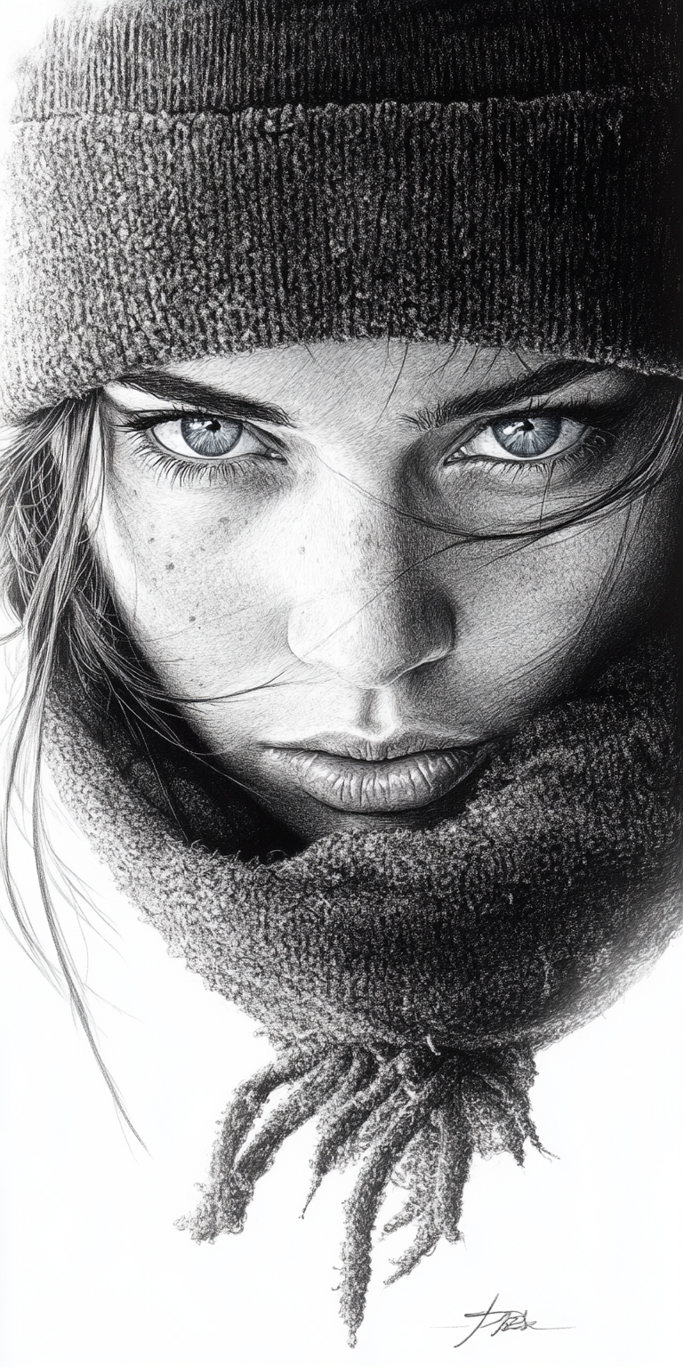Midjourney prompt: An expressionist charcoal sketch, a stunningly bea...