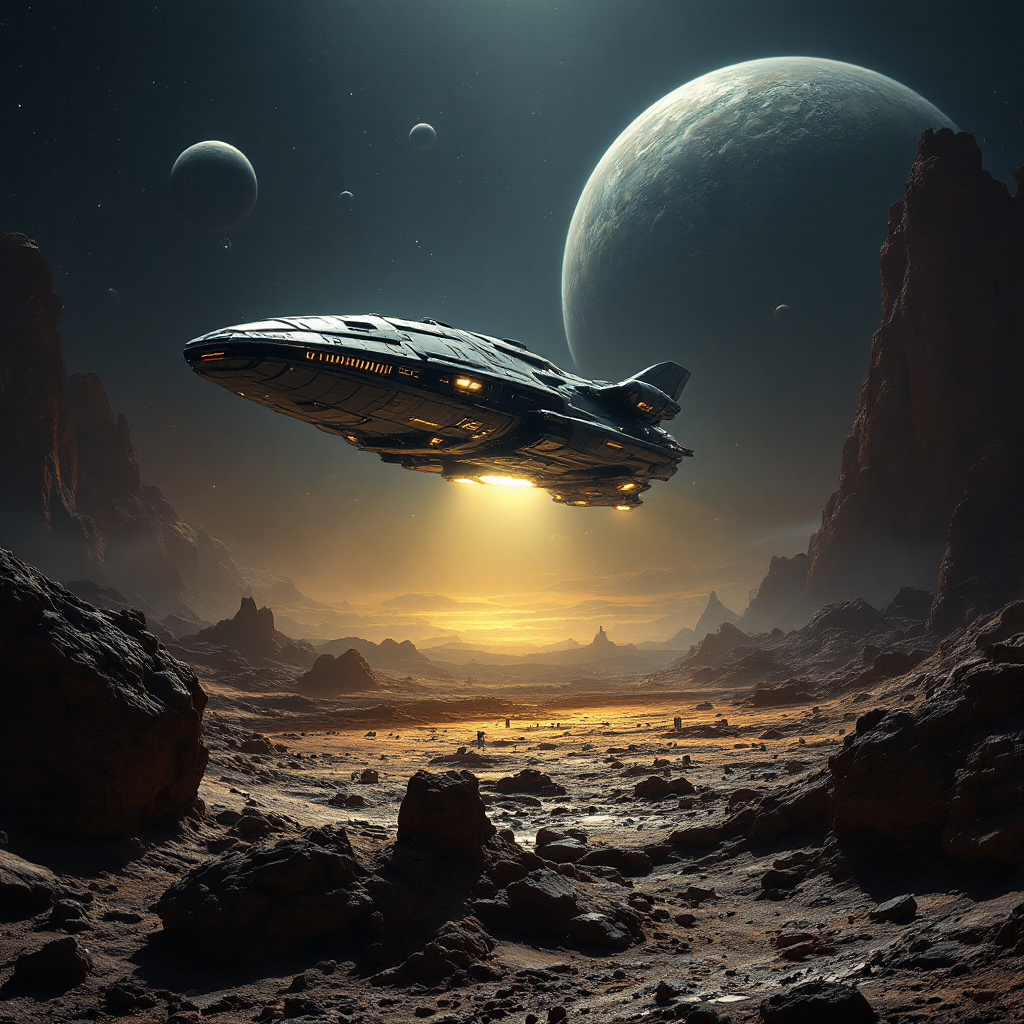 FLUX prompt: A scene of a spaceship landing on an alien planet....