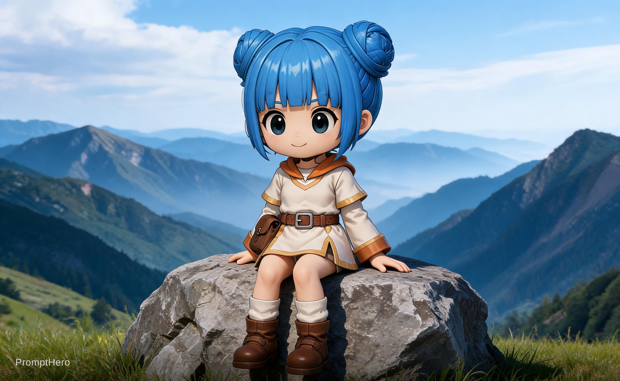Hero prompt: the girl is sitting on a rock, impressive landscap