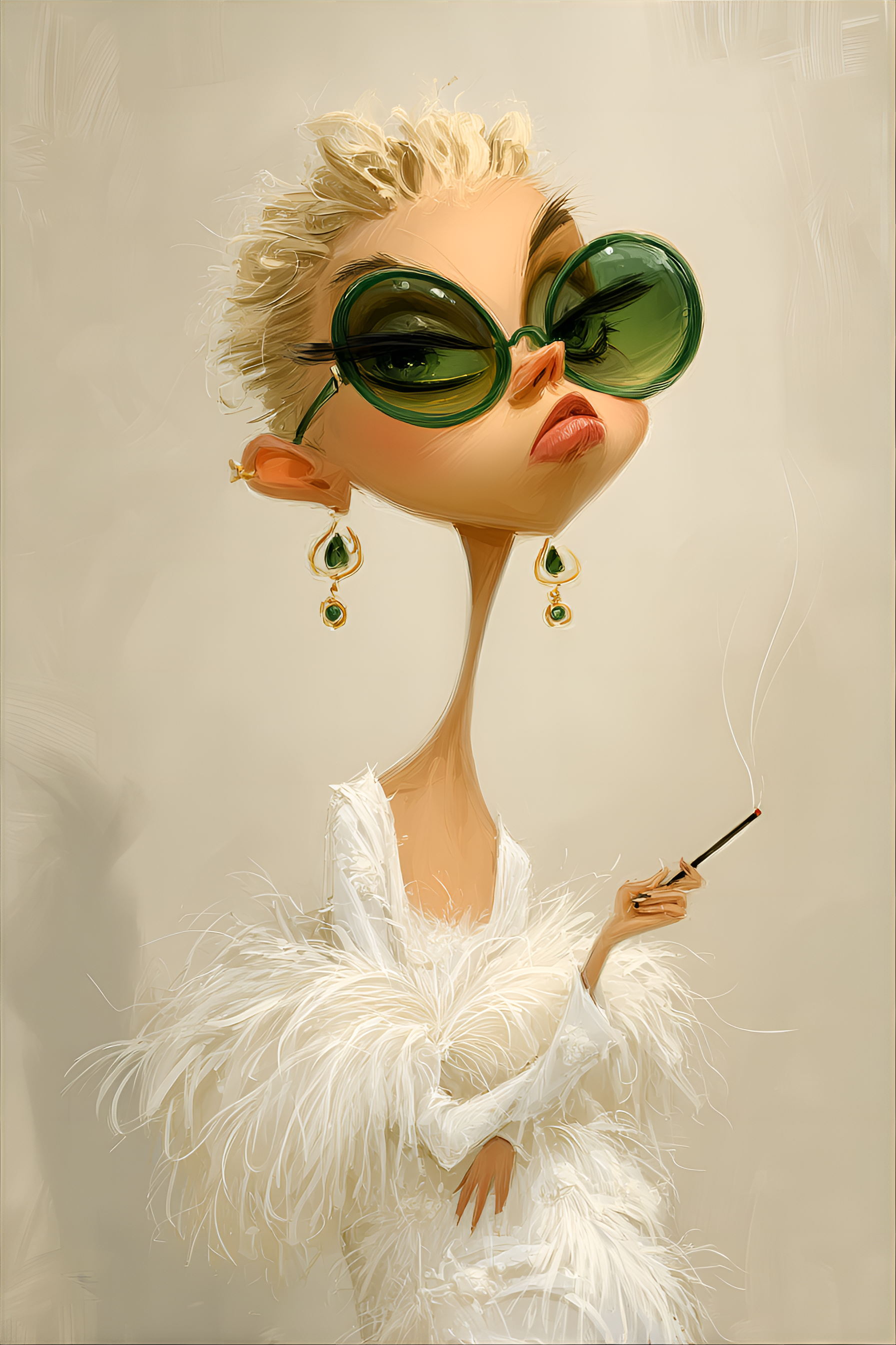 Midjourney prompt: funny caricature, eccentric fashionista character,...