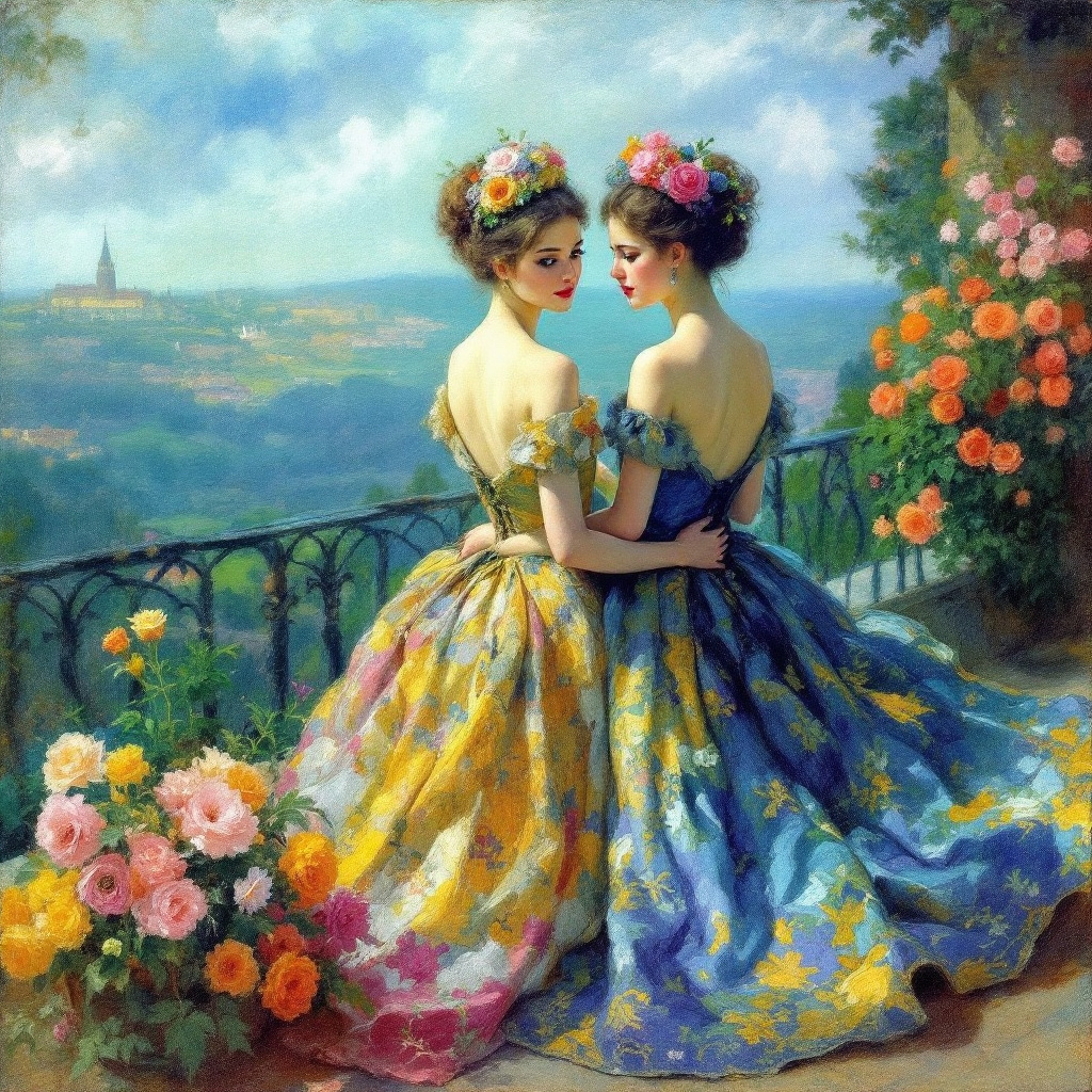 FLUX prompt: : (Masterpiece), ((Pierre-Auguste Renoir Duas Irm...