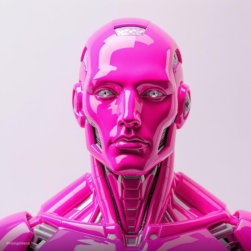 Flux Kontext prompt: Sculpture of a bionic male face made of bright pin...