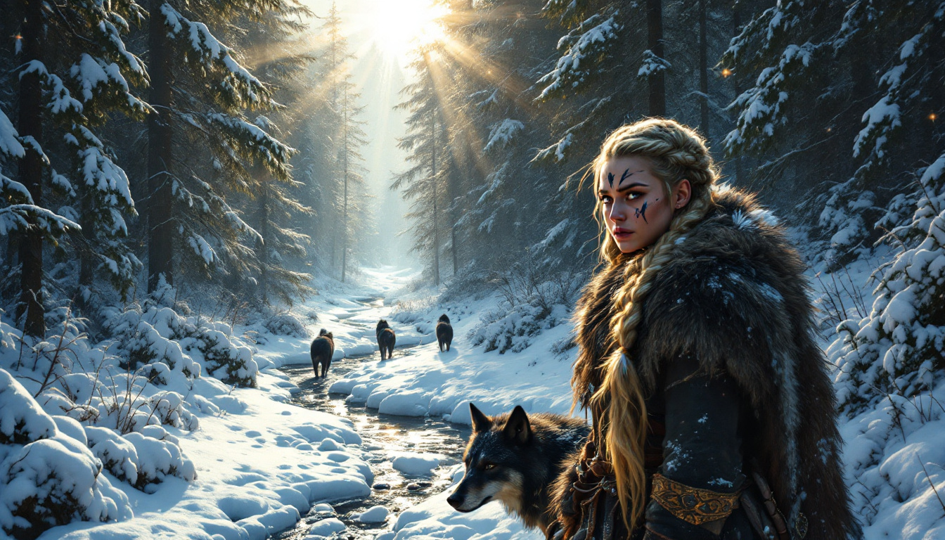 FLUX prompt: Imagine a dense Nordic forest in the depths of win...