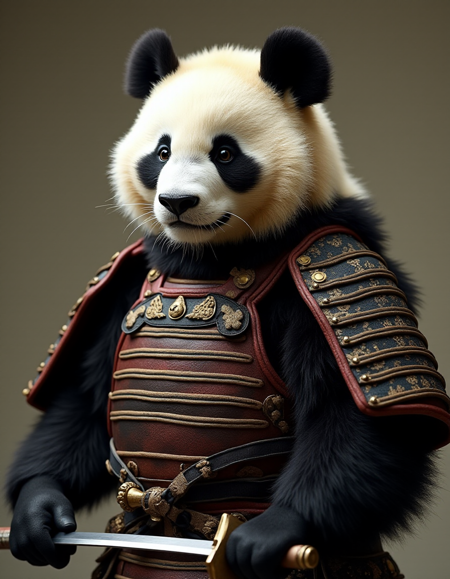FLUX prompt: A photo-realistic image of a Samurai Panda, a uniq...