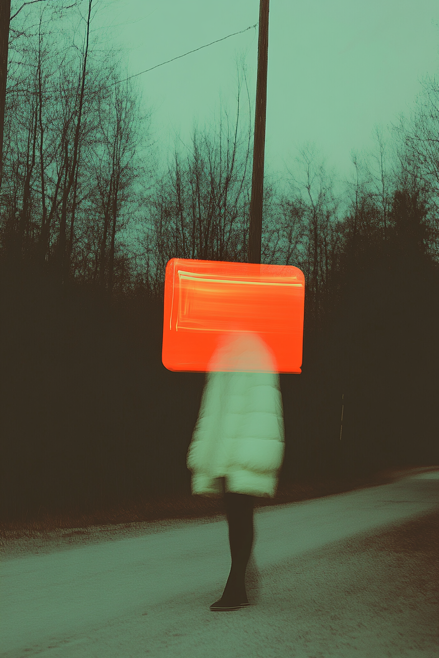 Midjourney prompt: blurry image of snowy winter puffer jacket fashion...