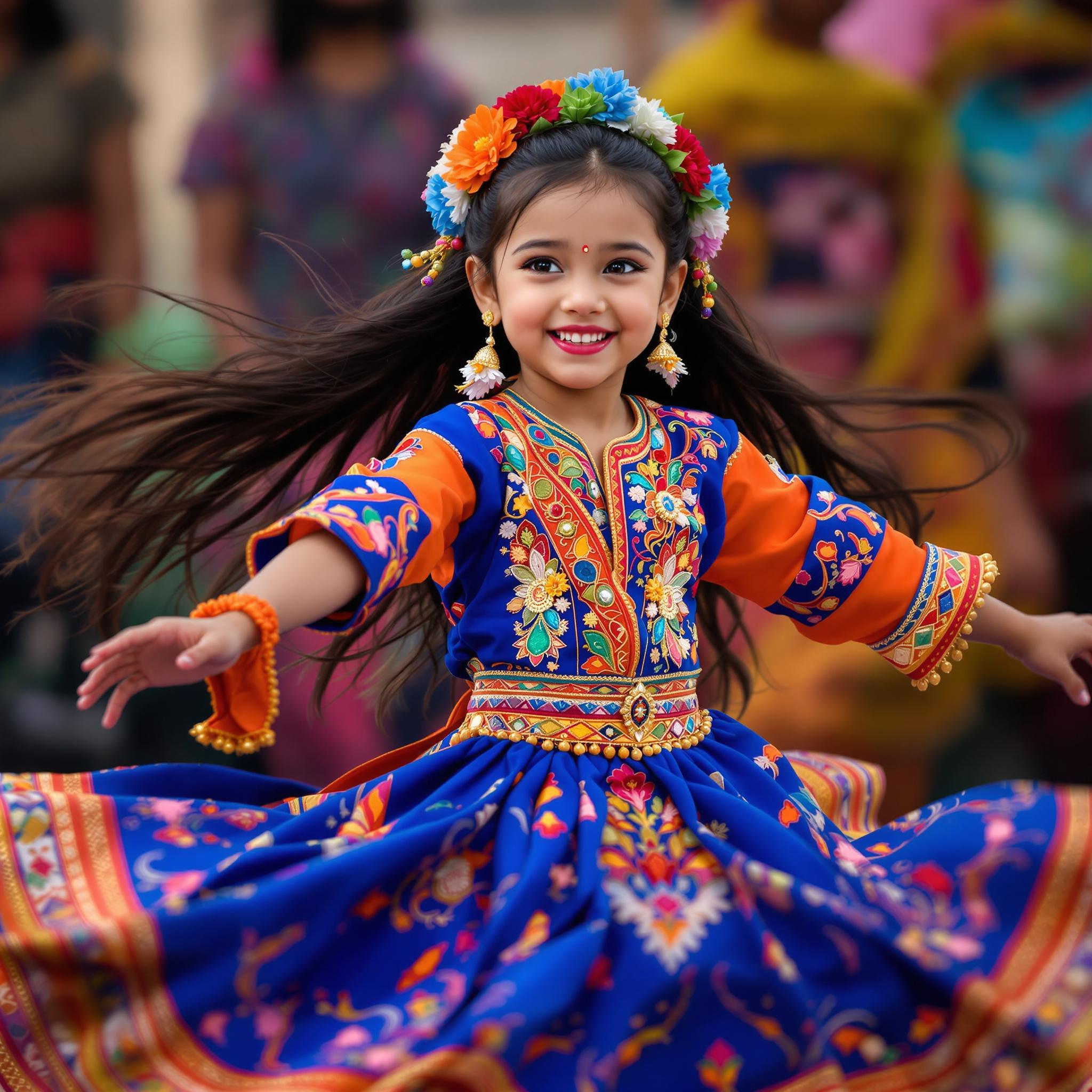 FLUX prompt: The image captures a young girl in vibrant traditi...