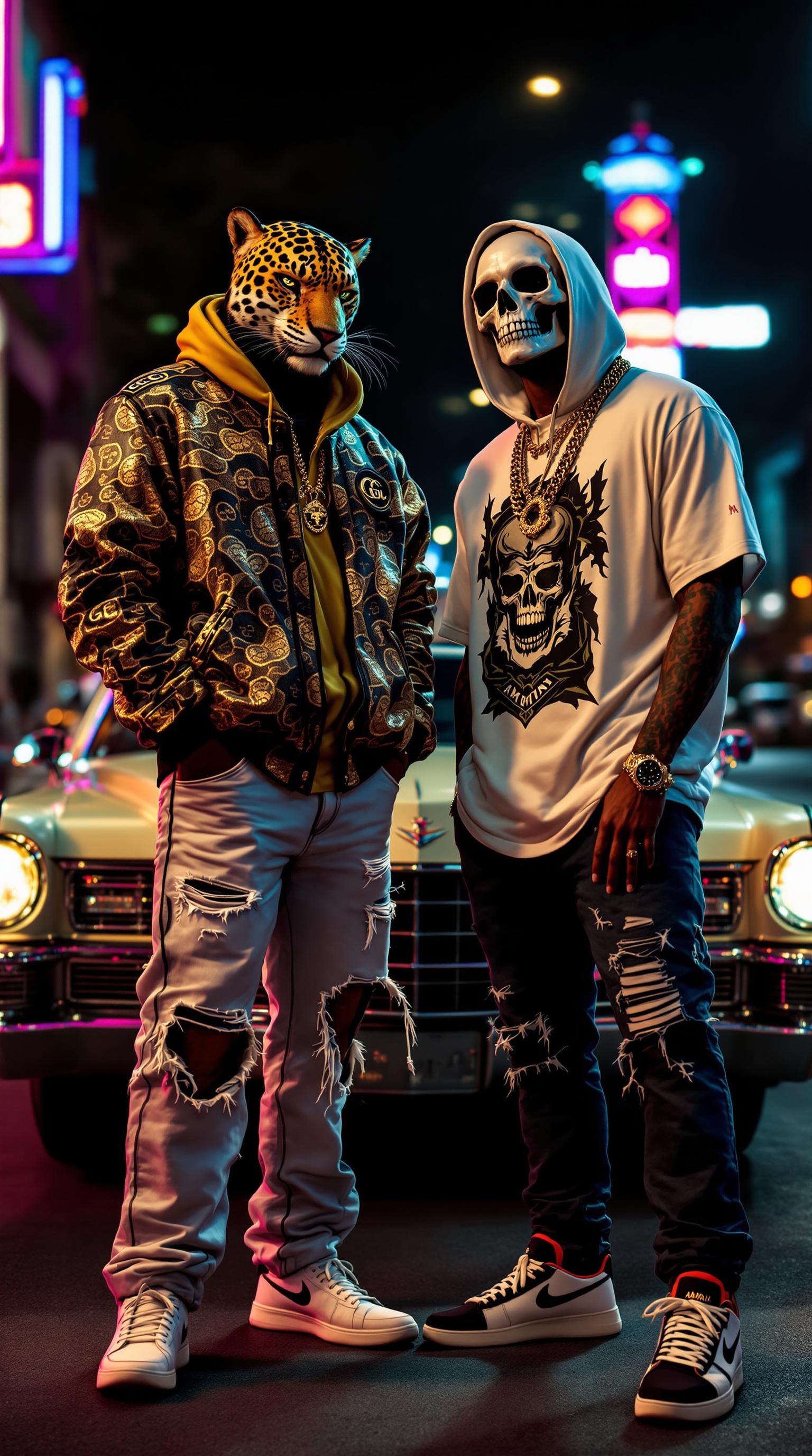 FLUX prompt: Two men with the aura of wealthy cartel leaders, d...