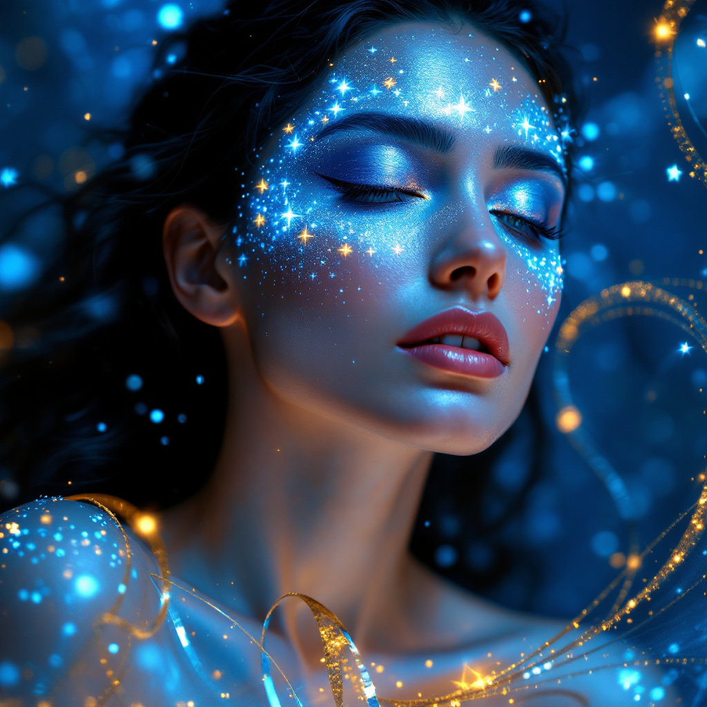 FLUX prompt: Uma mulher deslumbrante com maquiagem de cristais ...
