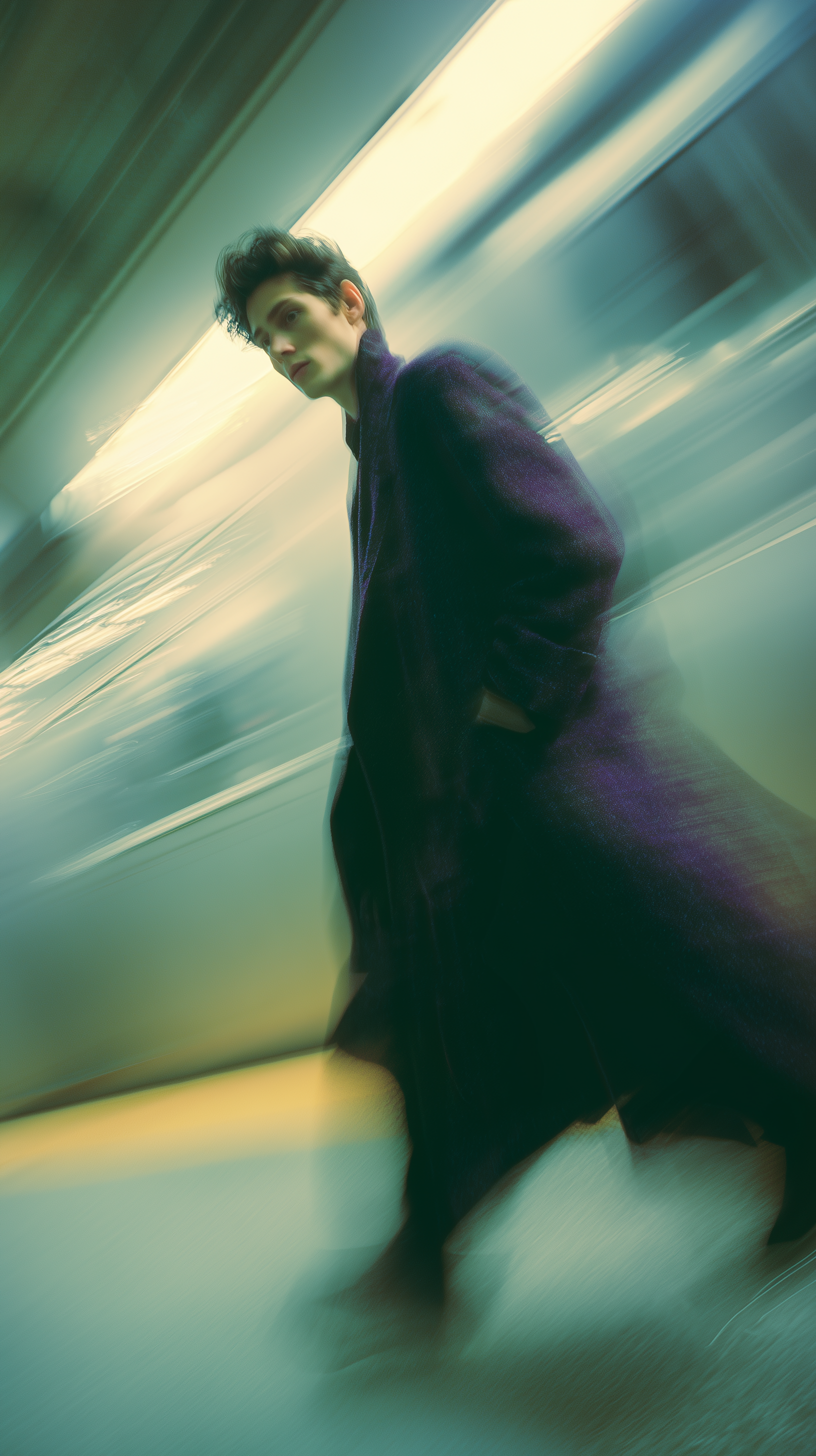 Midjourney Shatter prompt: fashion editorial photography, motion blur, male m...