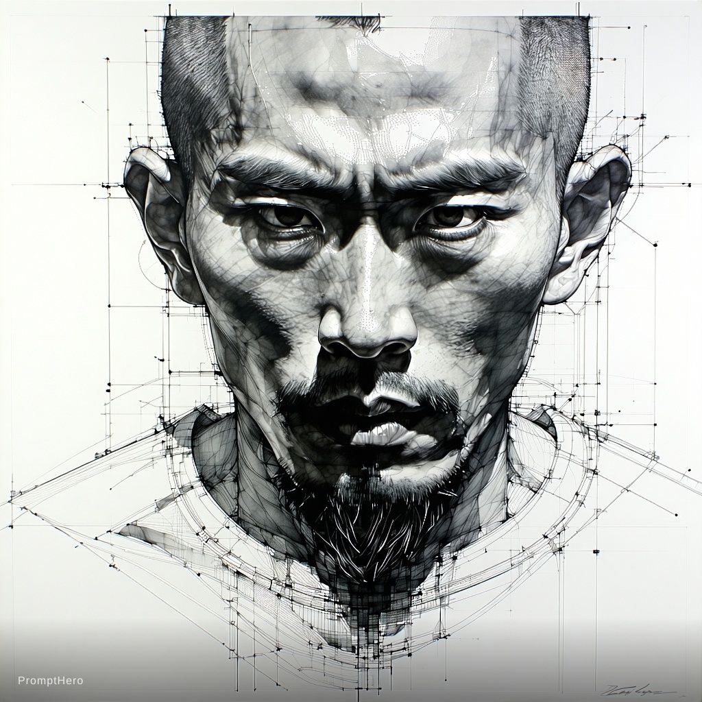Stable Diffusion  prompt: portrait of man, pen and ink, intricate line drawi...