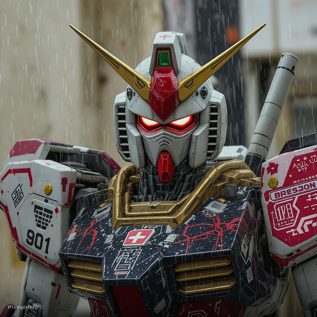 Flux Kontext  prompt: gundam rx 78 wearing cyberpunk costume