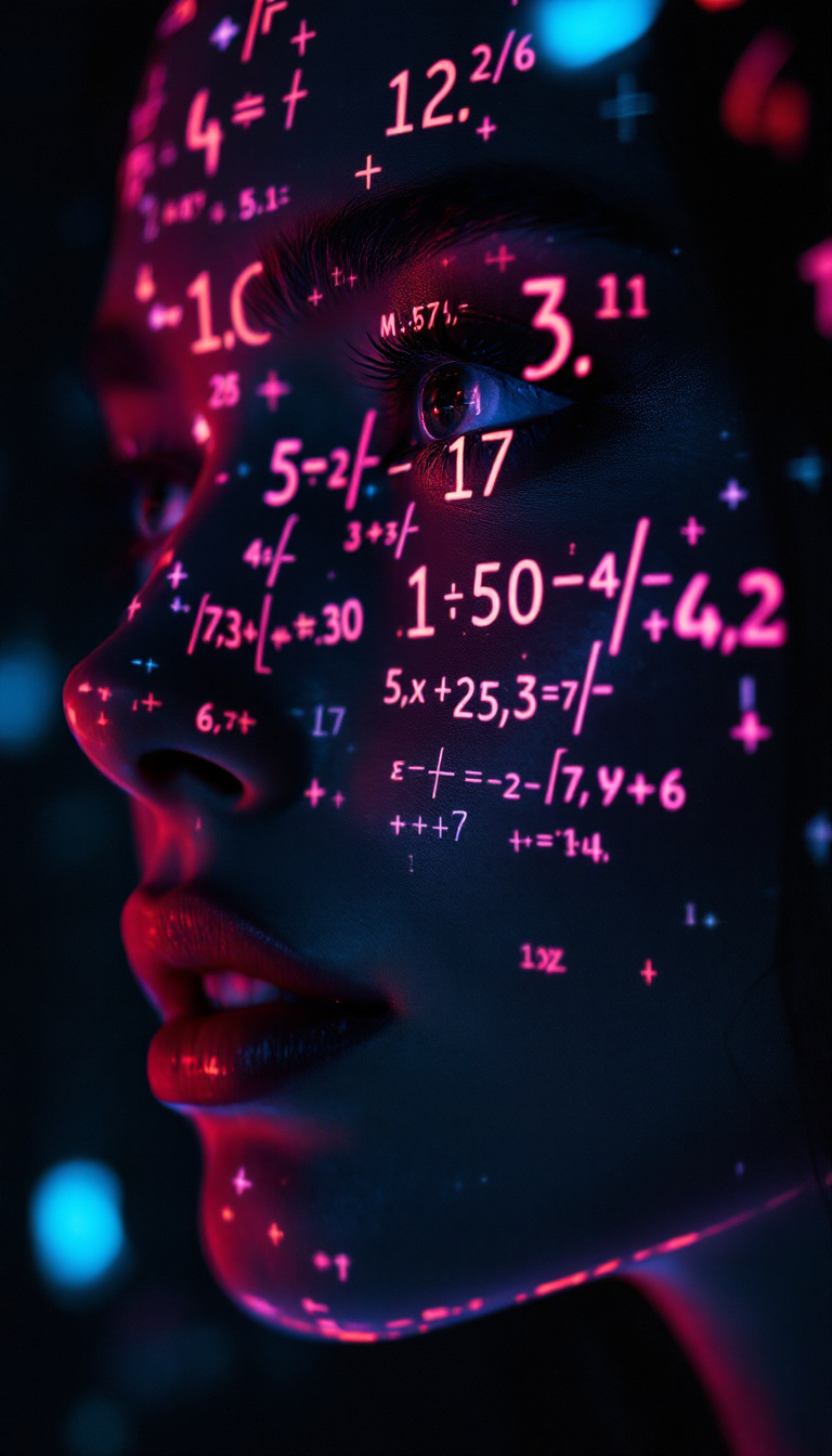 FLUX prompt: Shadowrun Math Projection - A close-up of a person...