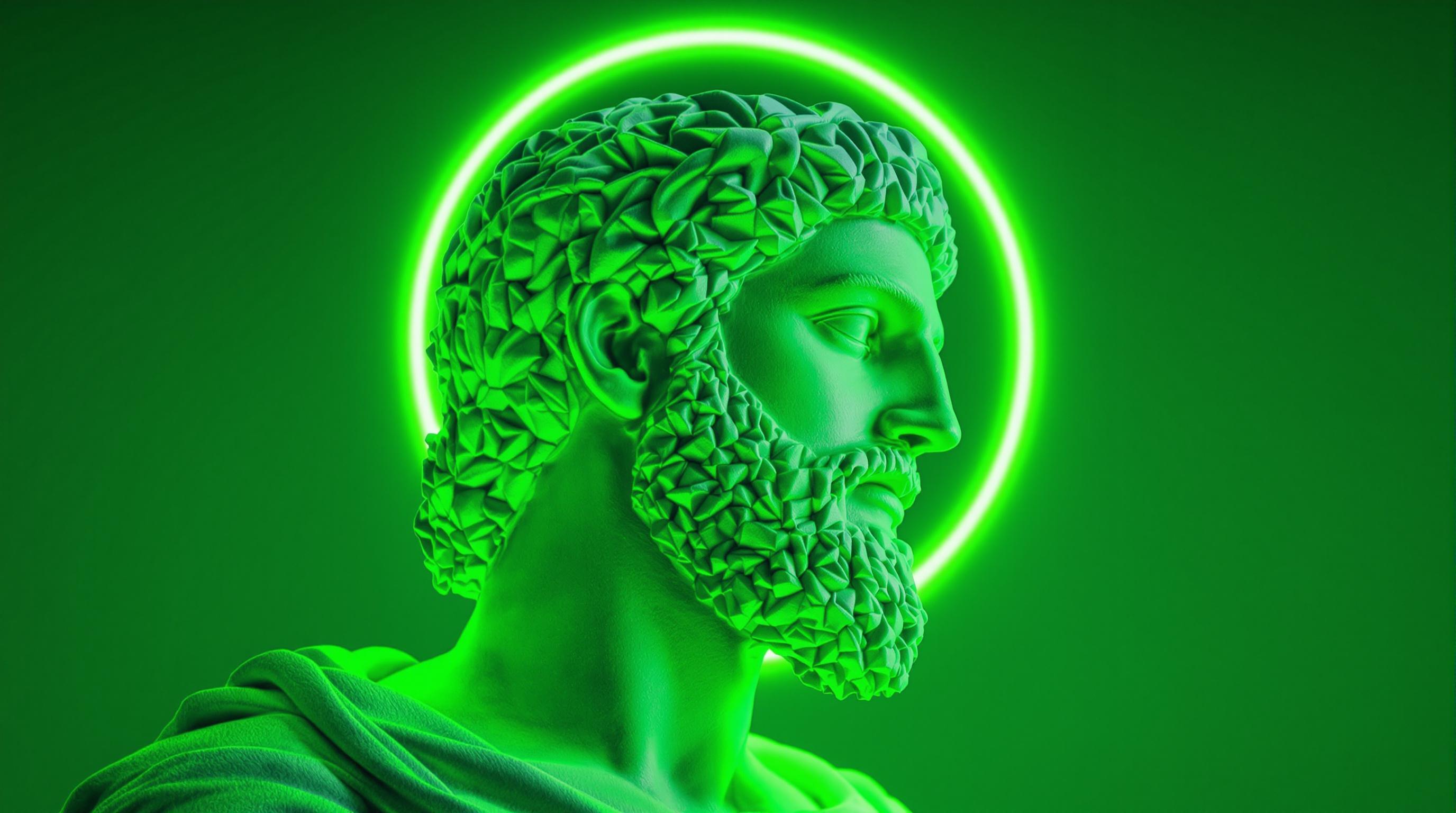FLUX prompt: an ancient Greek statue with the head in profile a...
