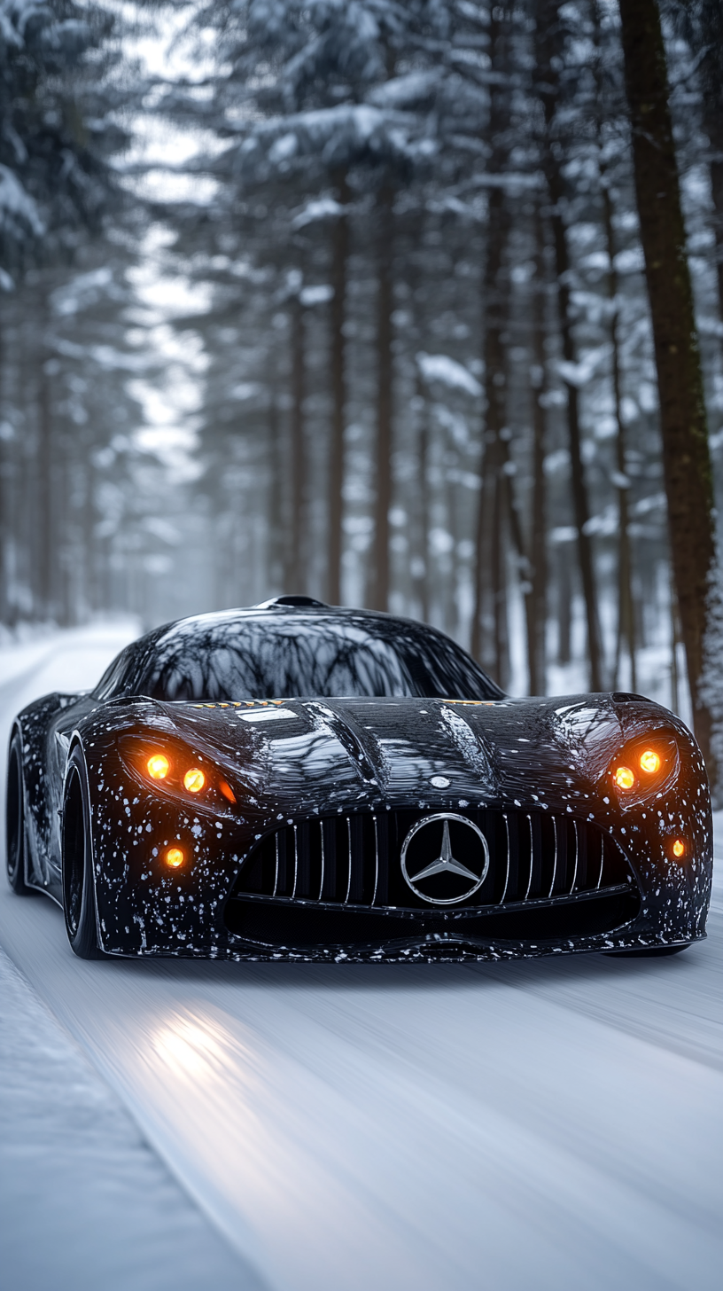 Midjourney prompt: hyper realistic luxury Mercedes driving sports bla...