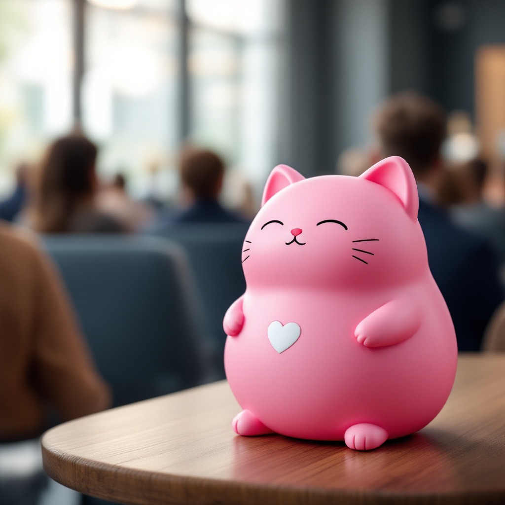 FLUX prompt: picture of a pink company merchandise with a confe...