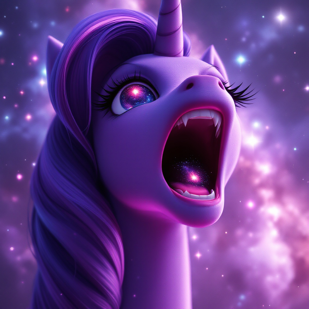 FLUX prompt: enormous Twilight Sparkle from My Little Pony, big...