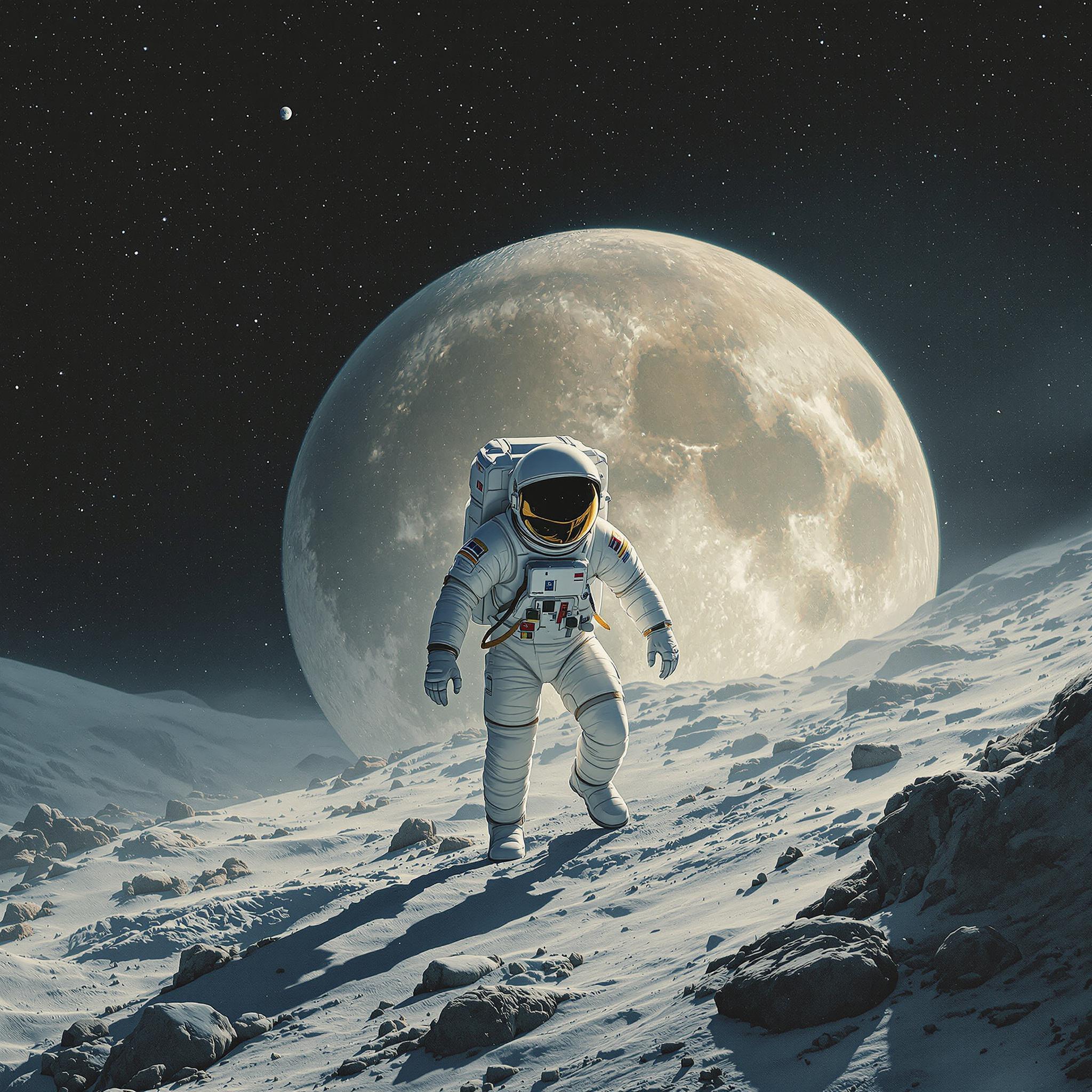 FLUX prompt: Realistic image of Astronaut in the moon, cold col...