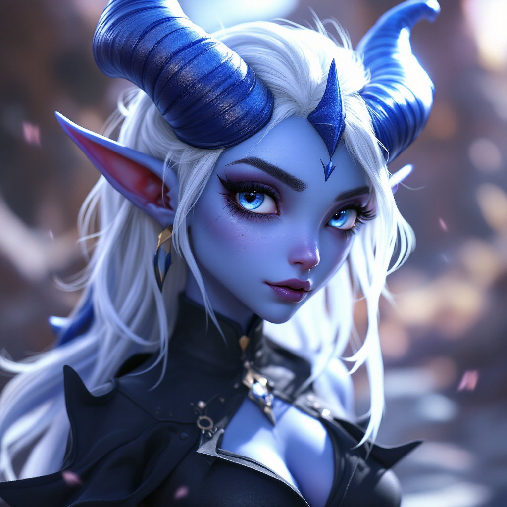 FLUX prompt: Cute timid gorgeous Draenei from World of Warcraft...
