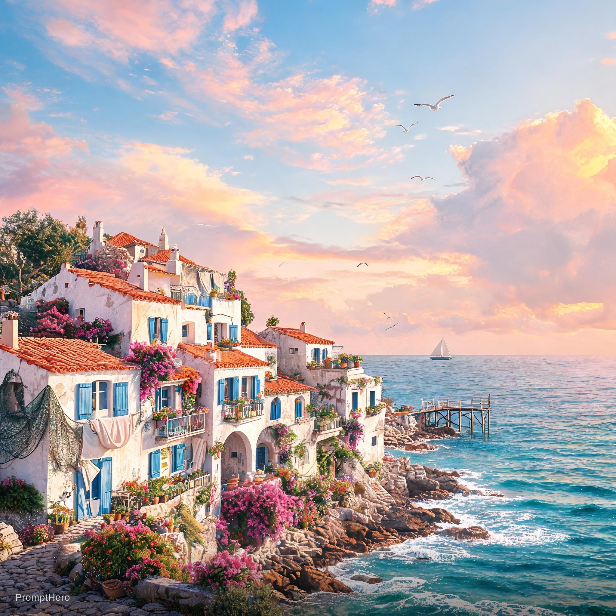 Hero prompt: ancient houses arthouse art, in the style of seasi...