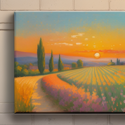 DreamShaper prompt: impressionist painting on canvas, sunset in Proven...