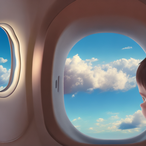 Openjourney prompt: niño mirando las vistas a traves ventana avion. fo...