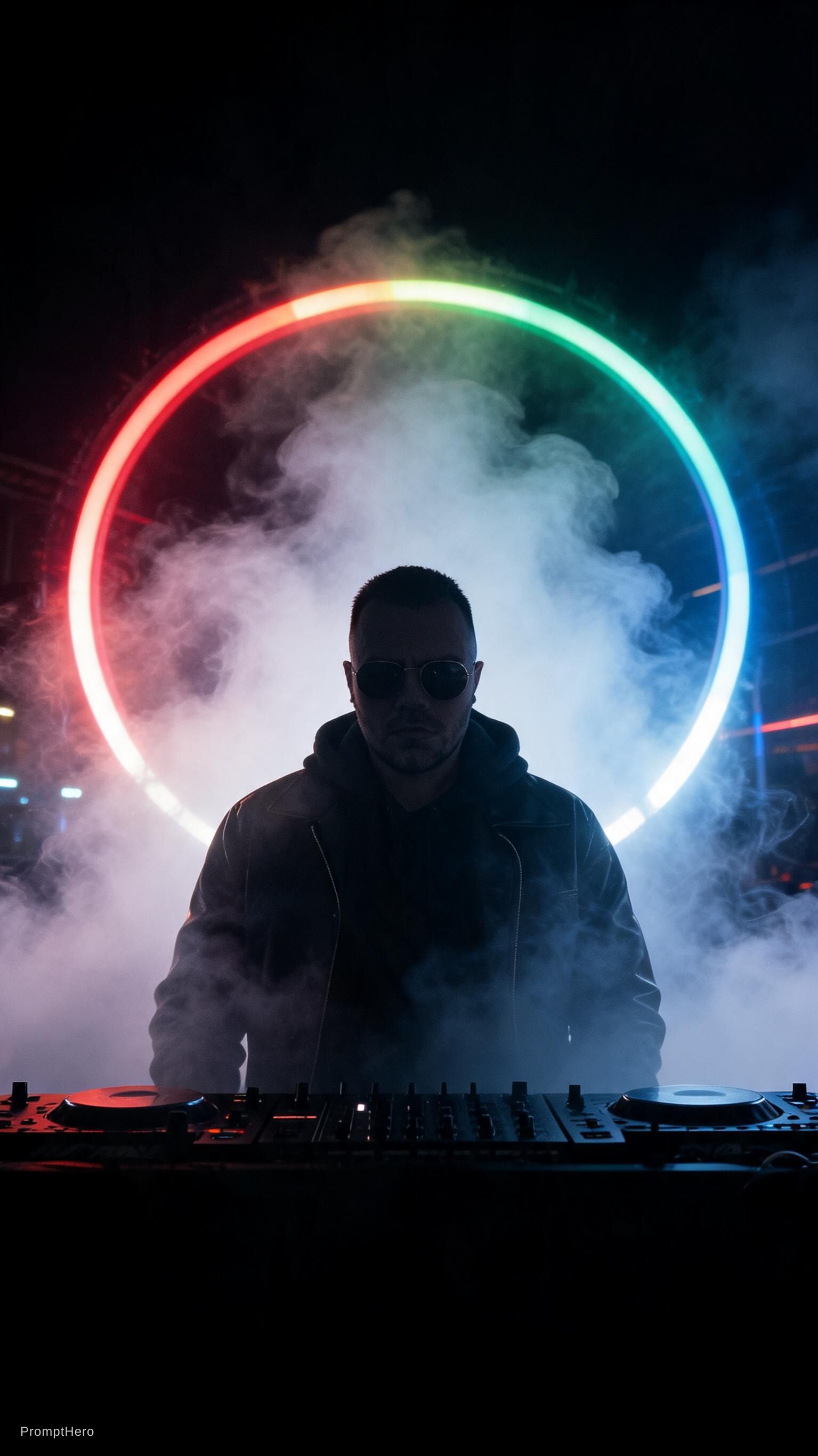 Hero prompt: creative silhouette photo of a DJ on stage facing ...
