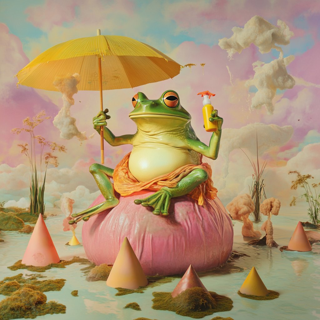 Midjourney prompt: A surreal scene featuring a large, green, anthropo...
