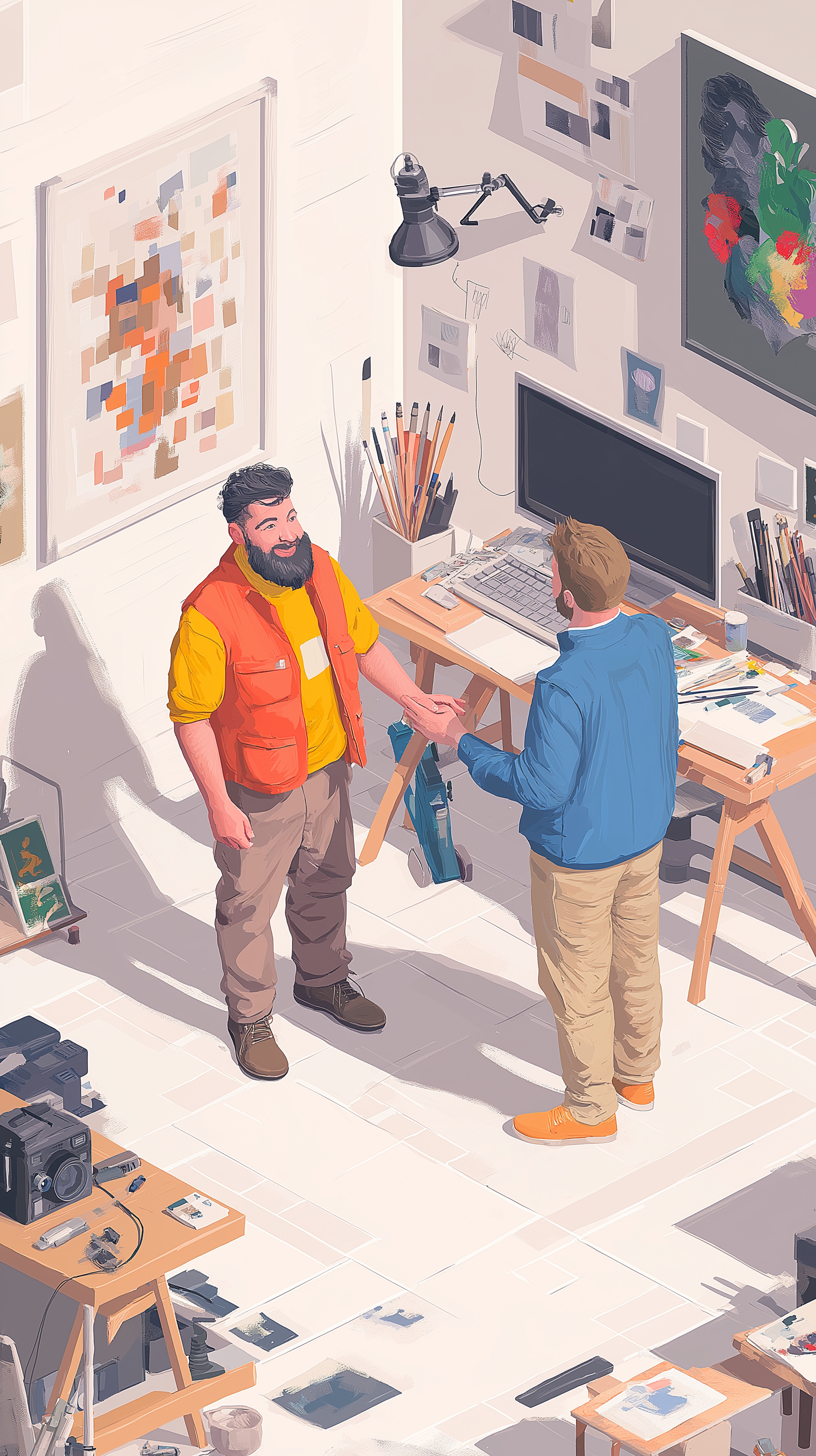 Midjourney prompt: A realistic image of a happy customer shaking hand...