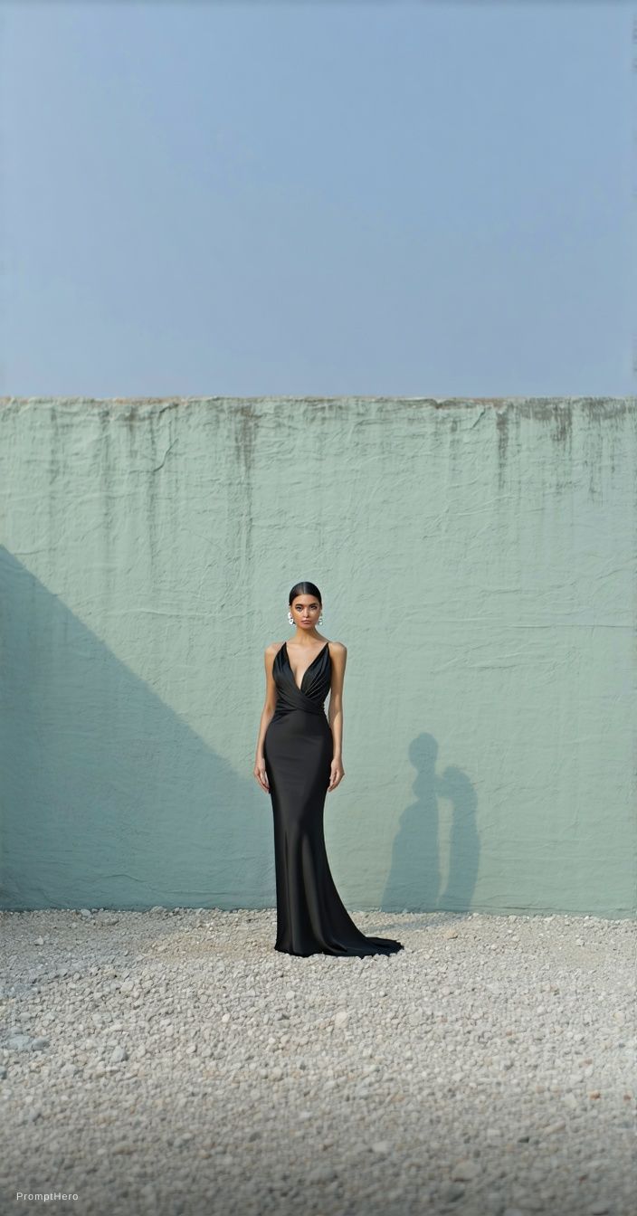 Hero prompt: black evening downblouse dress