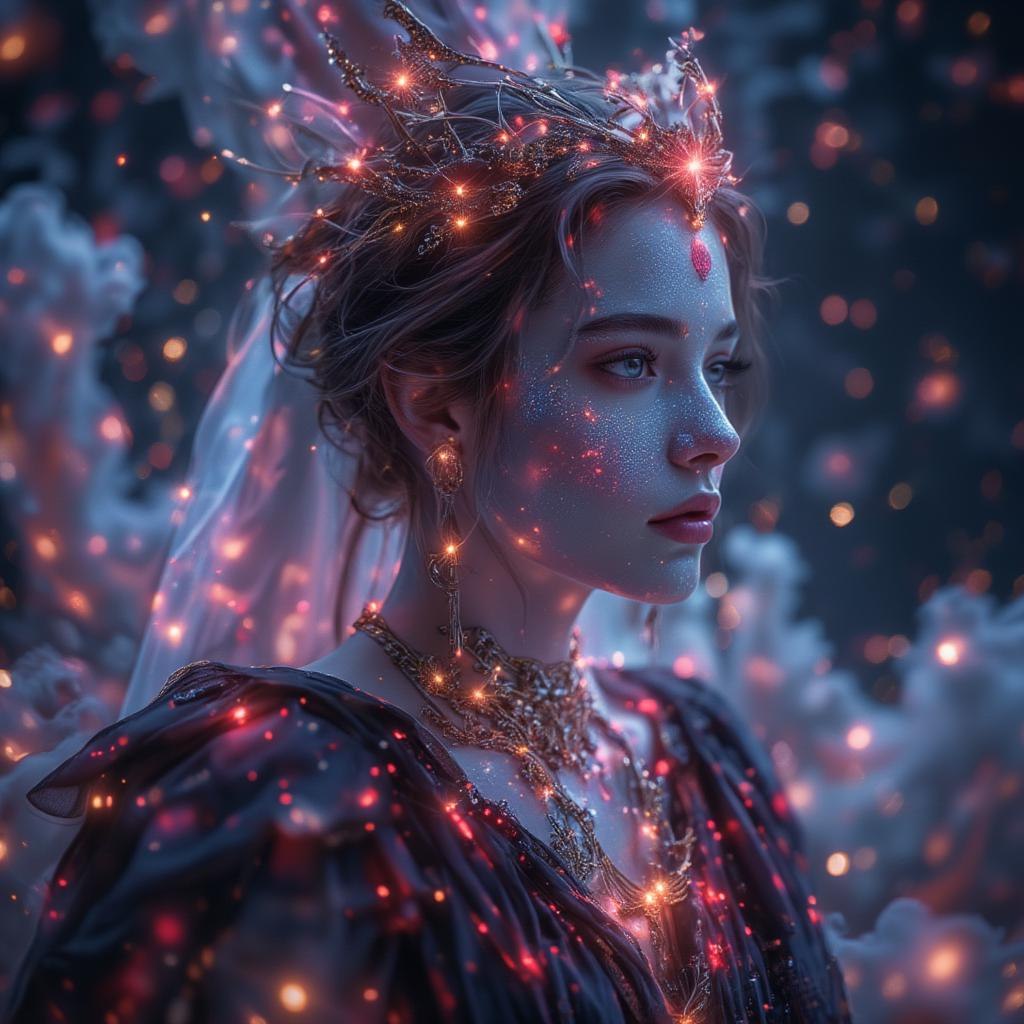 FLUX prompt: The Queen of Hearts card transforms into a 3D holo...