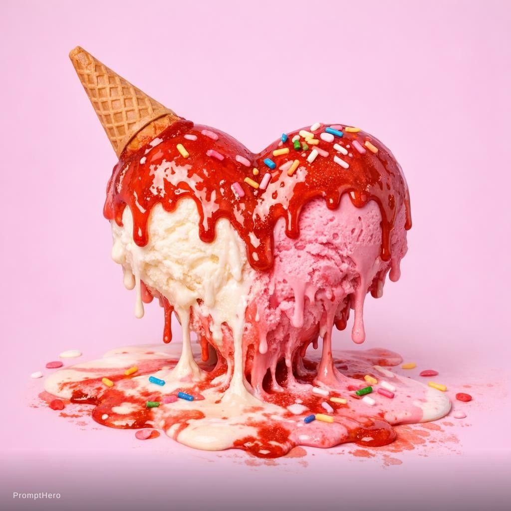 Hero prompt: heart convert into melting ice cream