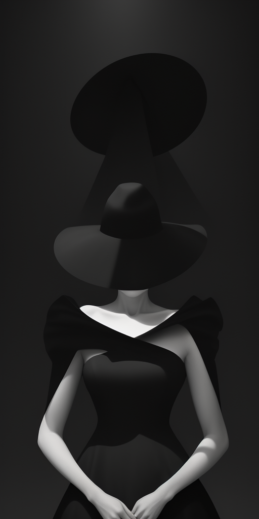 DreamShaper prompt: a woman in a black dress is wearing a big hat to t...