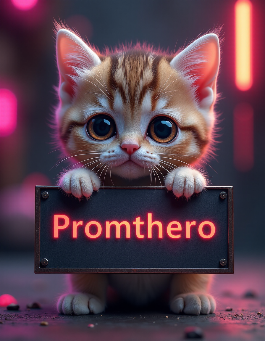 FLUX prompt: Cute Baby cat with huge eyes, sad eyes, holding a ...