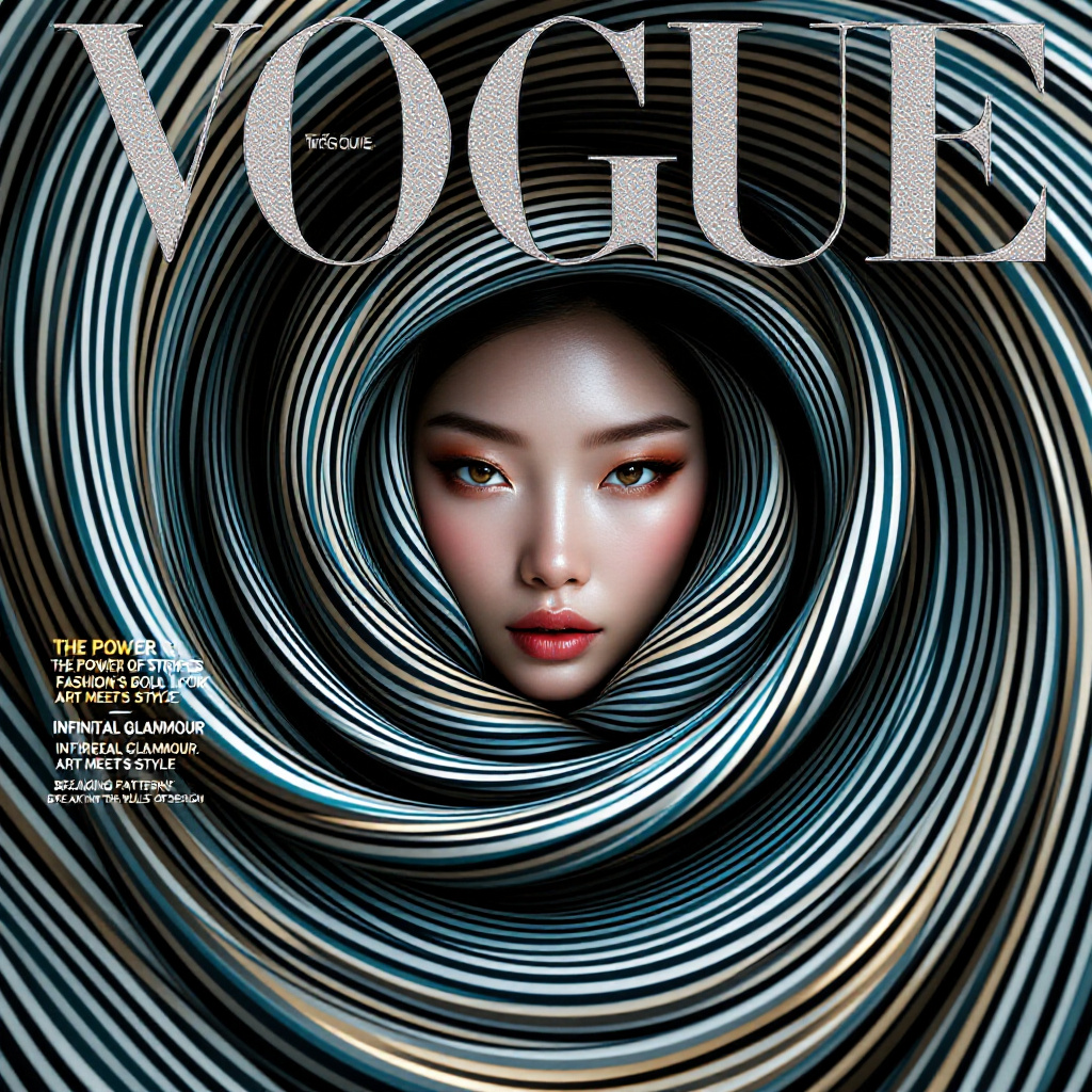 FLUX prompt: VOGUE magazine cover featuring a mesmerizing chine...