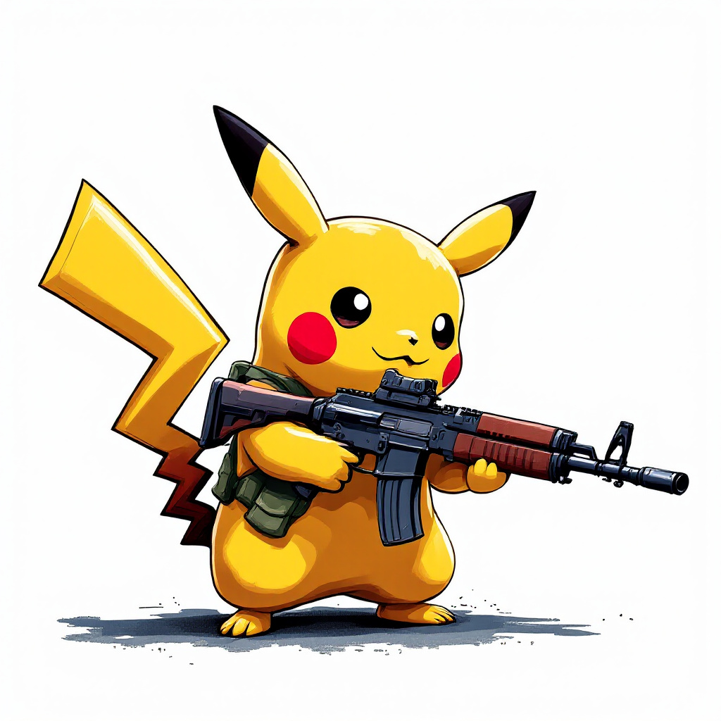 FLUX prompt: pikachu with an ak47