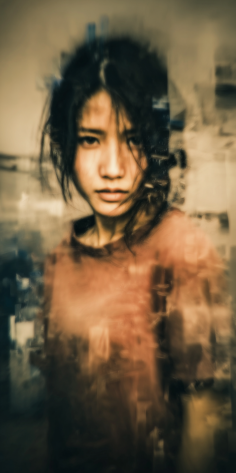 Midjourney prompt: woman painted with a palette knife, heavy impasto ...