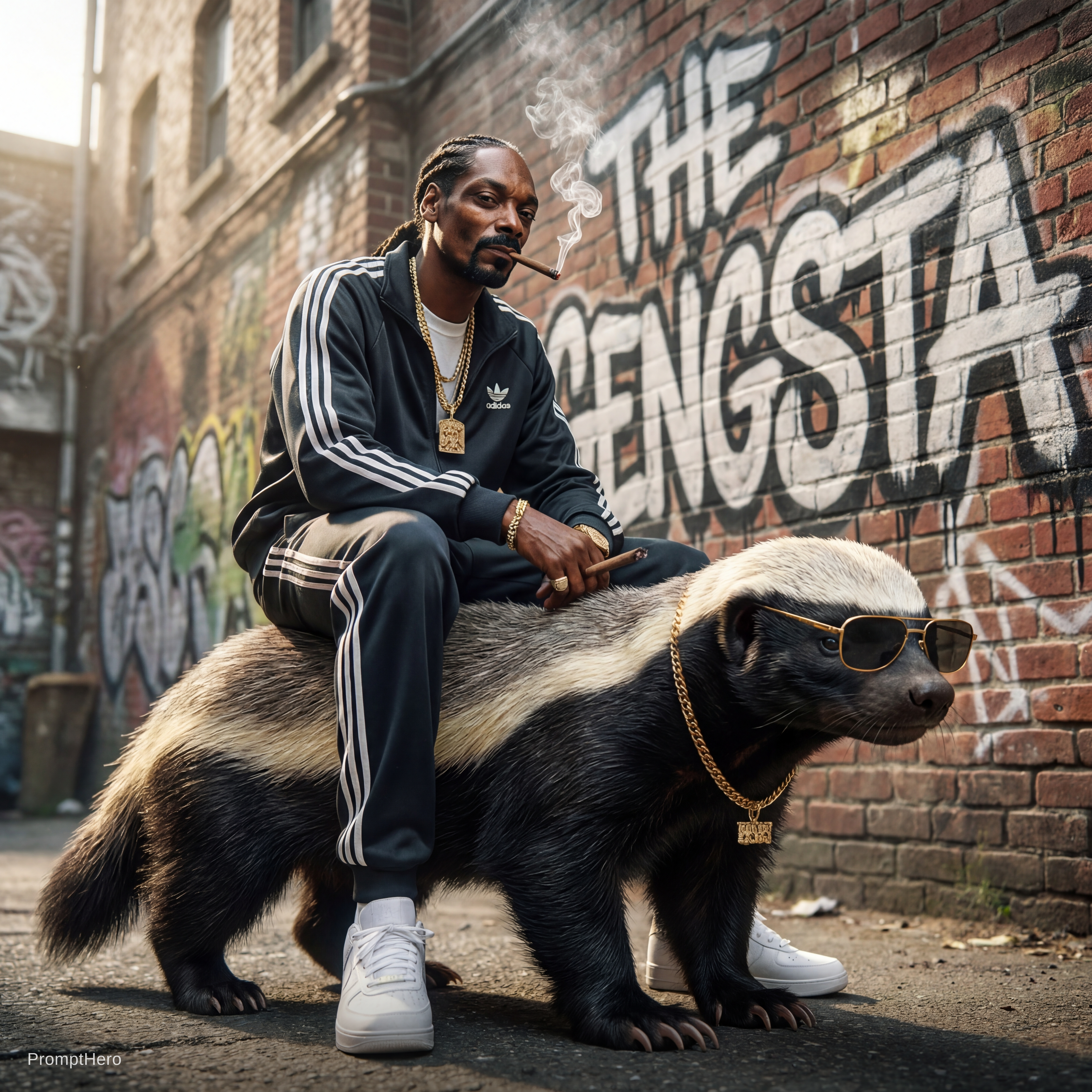 Nano Banana prompt: Boleh kau buatkan tak? Honey badger snoopdog dalam...