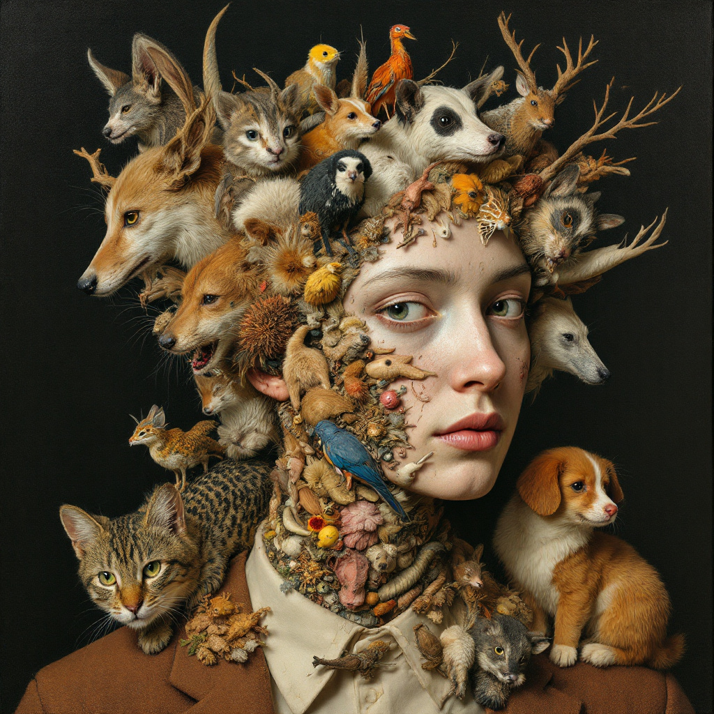 FLUX prompt: a portrait a highly detailed, surreal portrait of ...