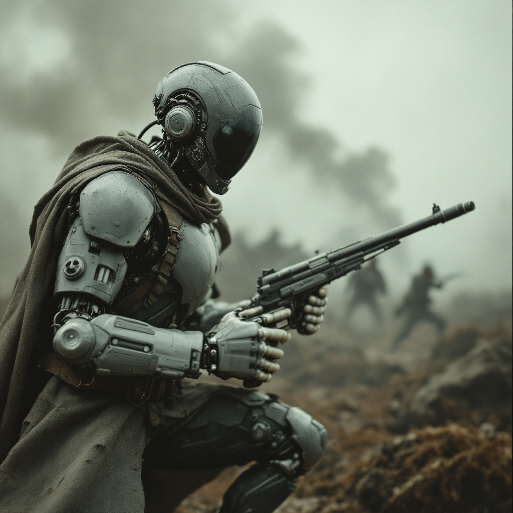 FLUX prompt: a realistic photo of world war one cyborg soldiar,...