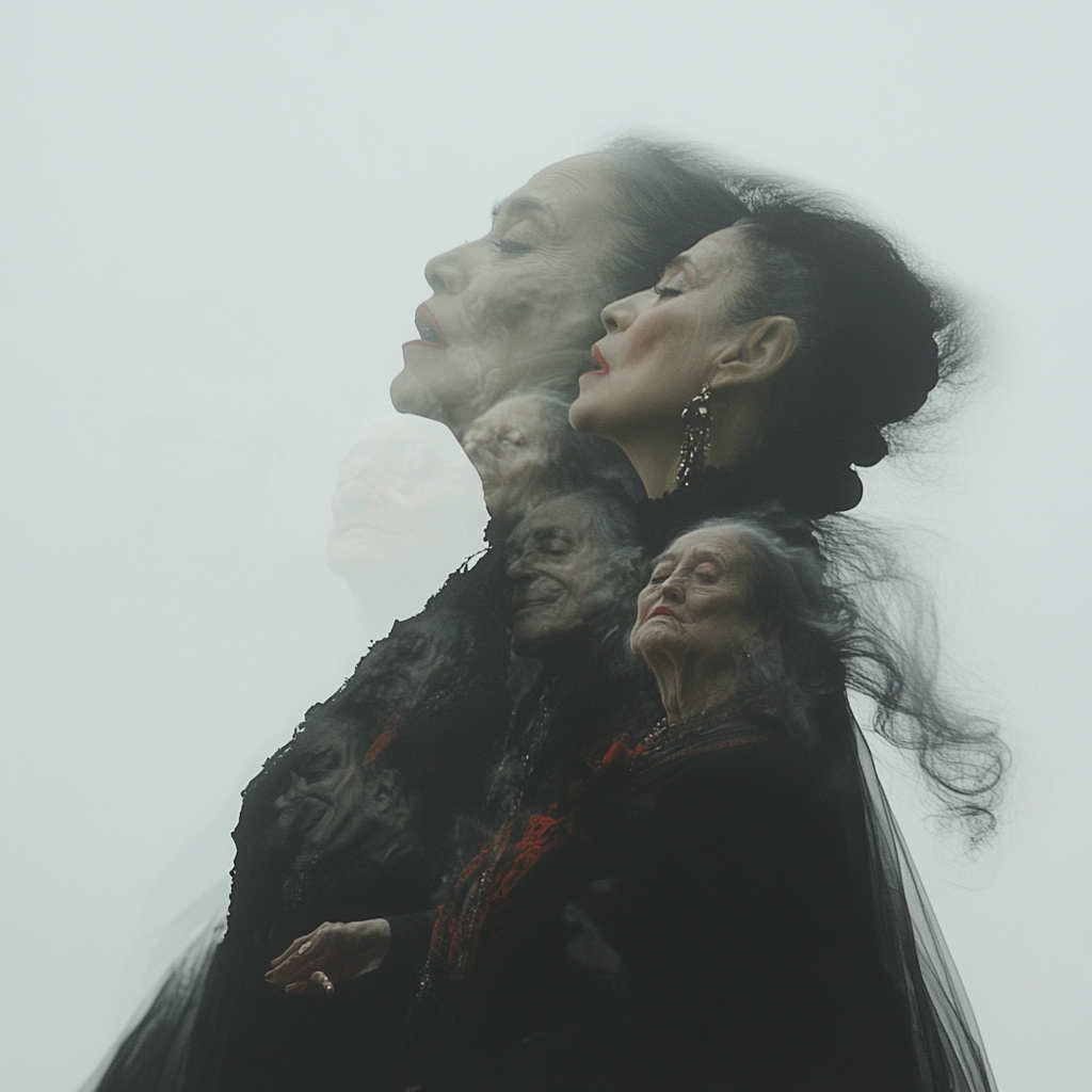 Midjourney prompt: editorial photo of Rosalia lookalike singing Flame...