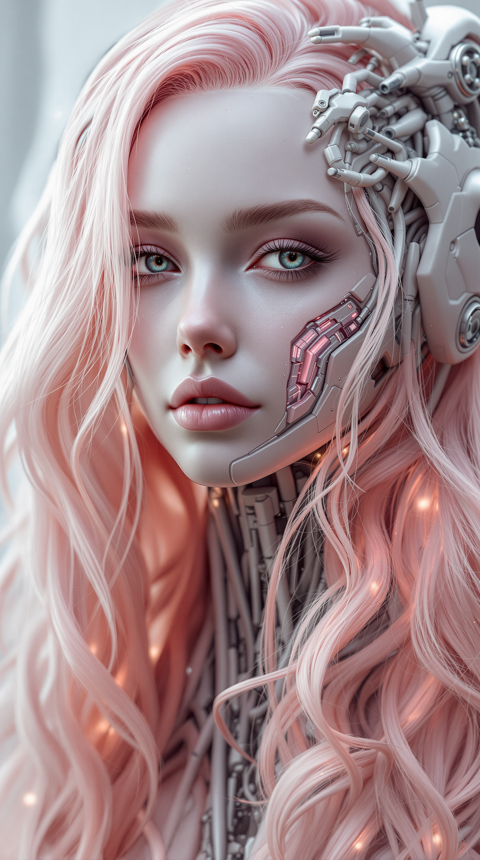 FLUX prompt: Character Sheet, Long wavy,light pink hair,complex...