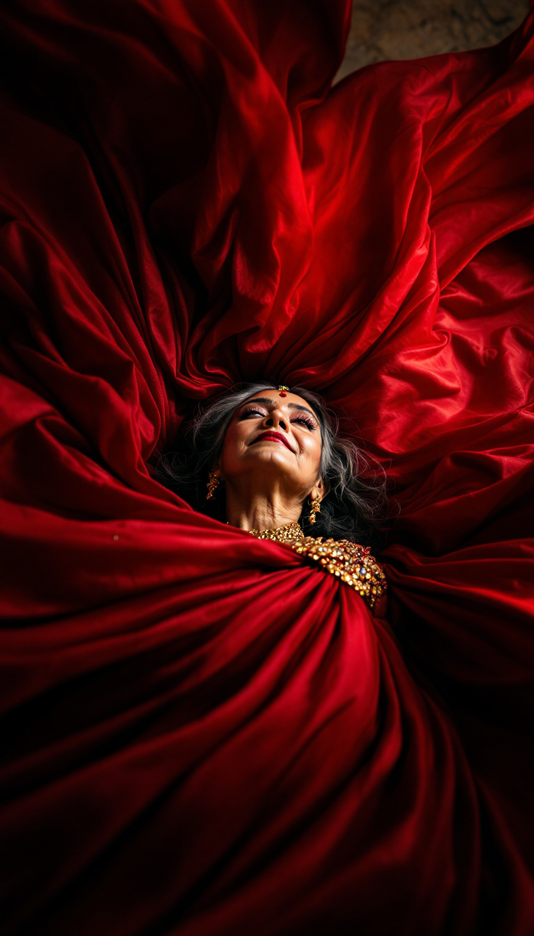 FLUX prompt: Fashion photograph in the style of “bug’s-eye view...