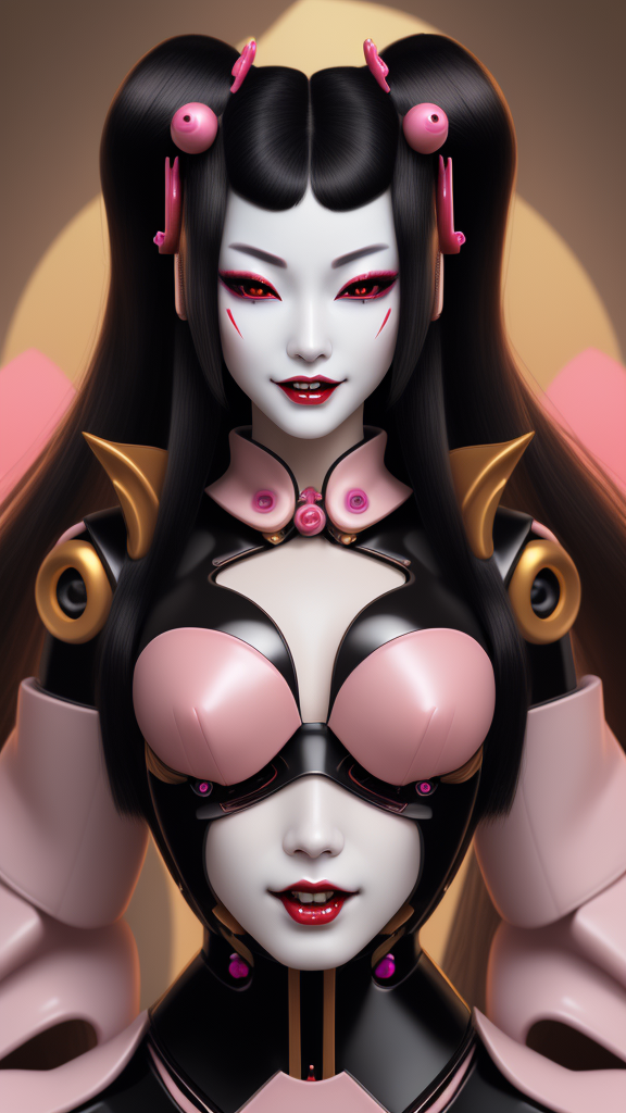 DreamShaper prompt: woman with a robotic geisha face, porcelain skin a...