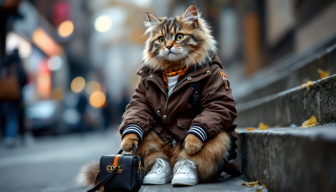 FLUX prompt: anthropomorphic, a cat named ”street style KOL kit...